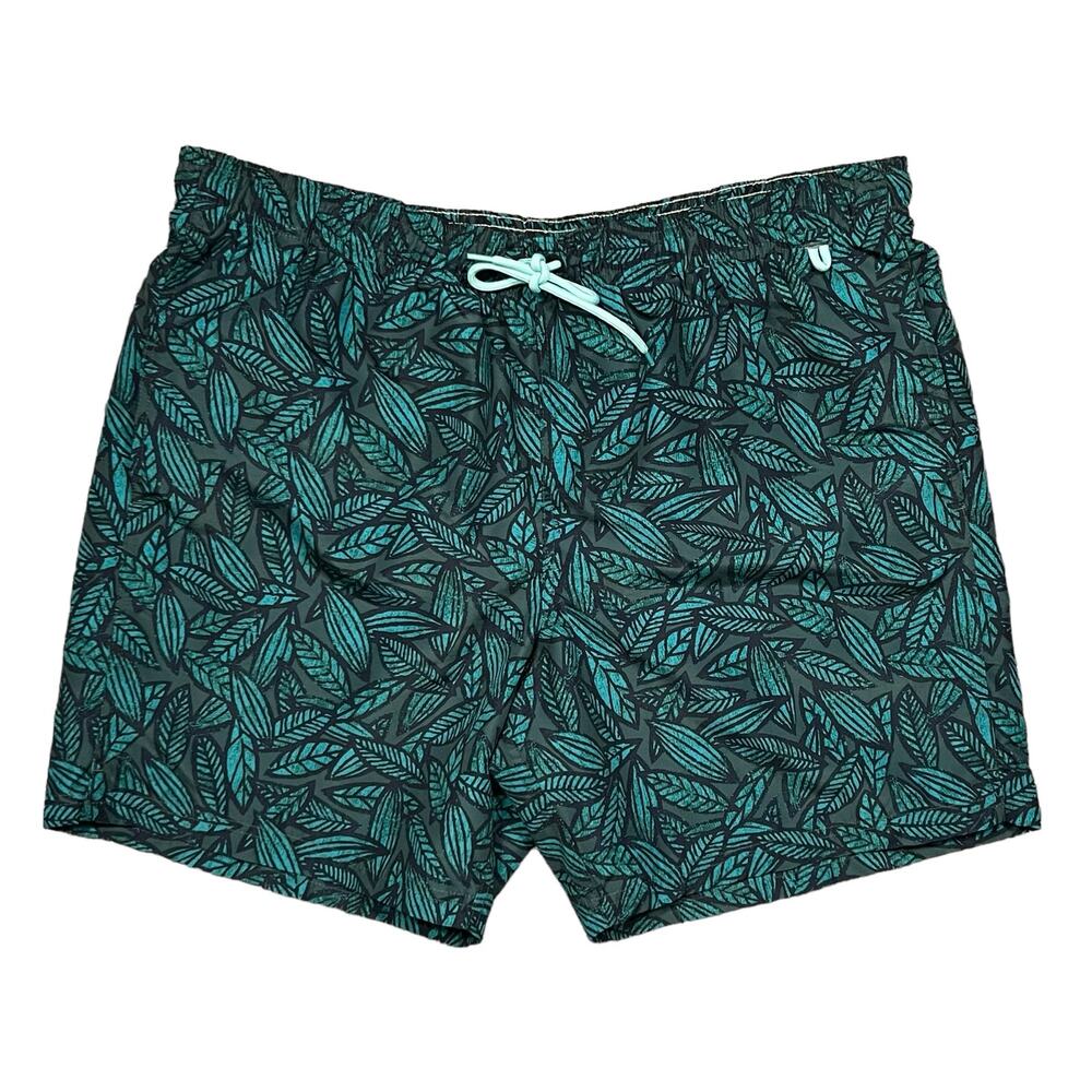 Eddie Bauer Teal Green Aqua Tropical Floral 7" Mesh Lined Swim Trunks Size XL